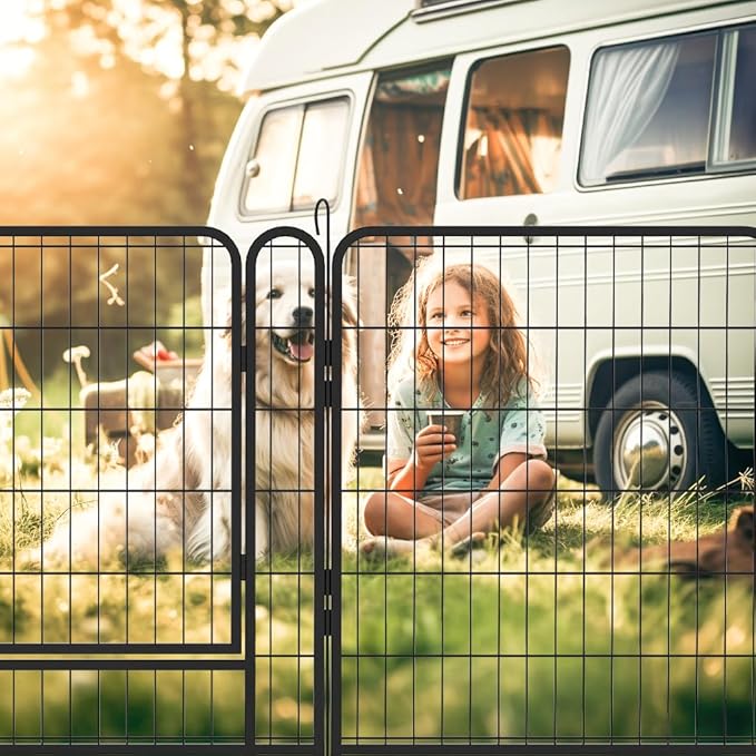 Metal Dog Playpen Outdoor, 32" Height 8 Panels Pet Kennel Crate for Puppy/Small/Medium Dogs, Heavy Duty Metal Playpen with Door, Indoor Portable Dog Fence Pet Exercise Pen for Yard RV Camping