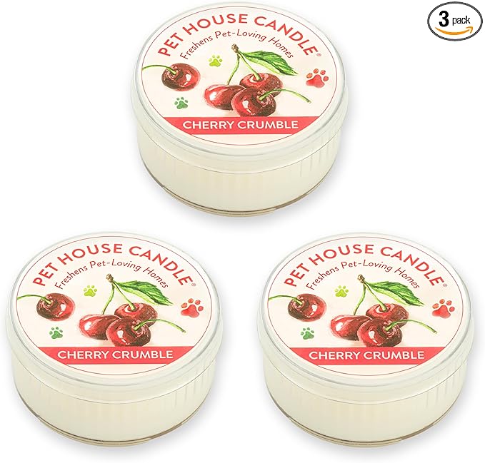 Pet House Mini Candles for Pet Odor Made with Natural Soy Wax, Plant Based, Dog and Cat Friendly Scented Candles, Cherry Crumble Pack of 3