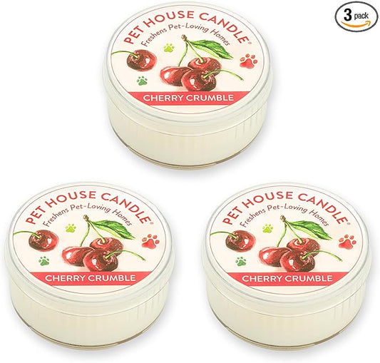 Pet House Mini Candles for Pet Odor Made with Natural Soy Wax, Plant Based, Dog and Cat Friendly Scented Candles, Cherry Crumble Pack of 3