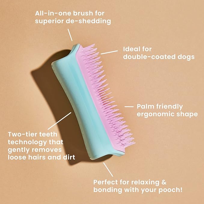 Pet Teezer by Tangle Teezer De-Shedding Dog Grooming Brush, Dry Brush or Dog Bath Brush for Wet or Dry Fur, Mint & Pink