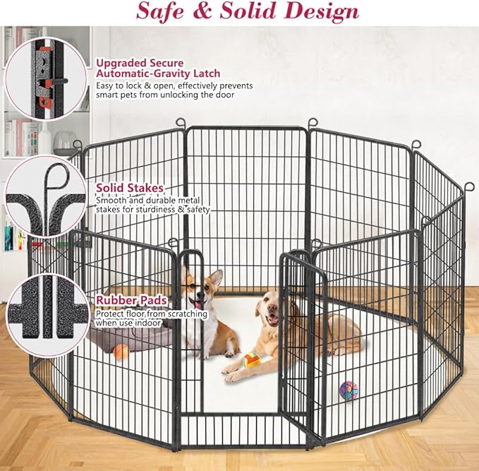 Dog Playpen 40 inch Dog Fence for Outdoor Indoor Use Heavy Duty Metal Dog Pen for Large Dogs, Rustproof Pet Playpen Portable Pet Fence Outdoor for Yard, RV Camping, Customizable, 28 Panels