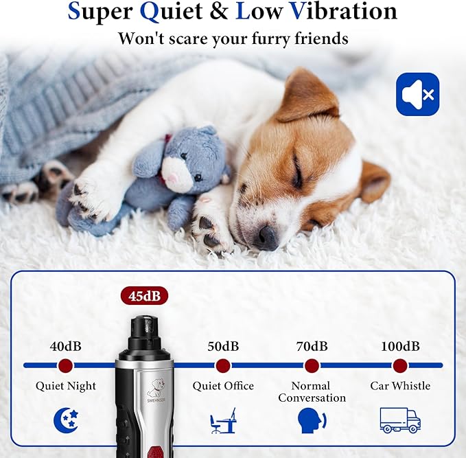 5-Speed Dog Nail Grinder, Newest Upgraded Pet Nail Trimmer with 2 LED Lights, Rechargeable Painless Silent Groom Pro Nail Grinder for Large Medium Small Dogs
