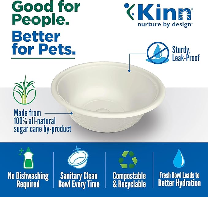 Kinn Kleanbowl Disposable Dog Food Bowls, 24 oz (Pack of 100) - Frame System Refills, Use for Travel, Boarding, or Crate, Compostable Pet Travel Bowl, No Plastic, Leakproof, Portable Dog Dish
