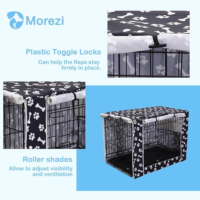 Morezi Dog Crate Cover for Wire Crates,Cage, Heavy Nylon Durable Waterproof Windproof Pet Kennel Cover Indoor Outdoor Protection - Cover only - Black Paw Bone - XXLarge