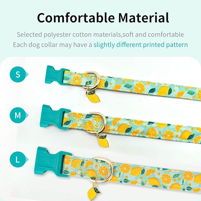 Fashionable Dog Collar with Bow Tie for Small Medium Large Dogs,Cute and Soft Puppy Collar for Male Female Dogs,Yellow Durable Cotton Dog Collar with Adjustable Buckle Lemon Pattern (L, Yellow Lemon)