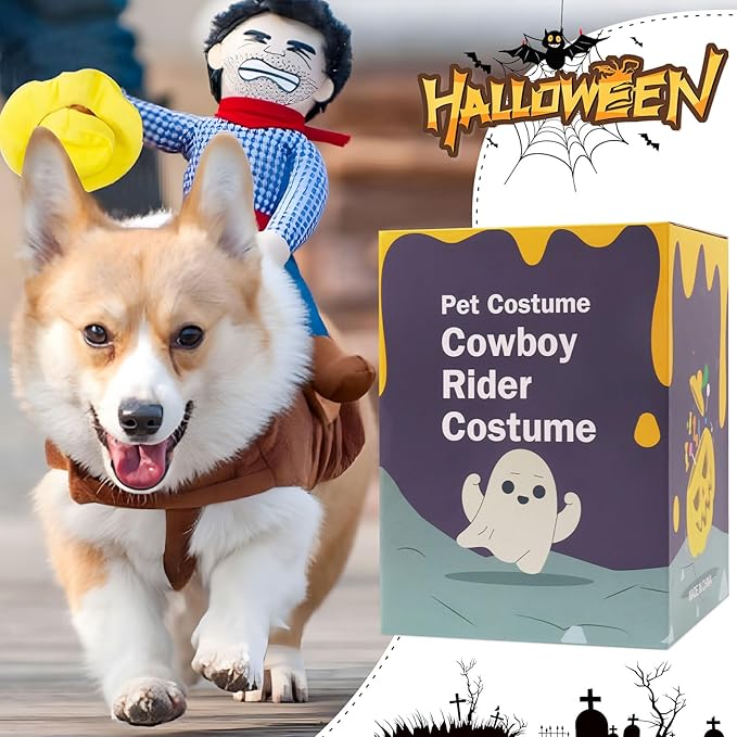 NACOCO Cowboy Rider Dog Costume for Dogs Clothes Knight Style with Doll and Hat for Halloween Day Pet Costume (XL)