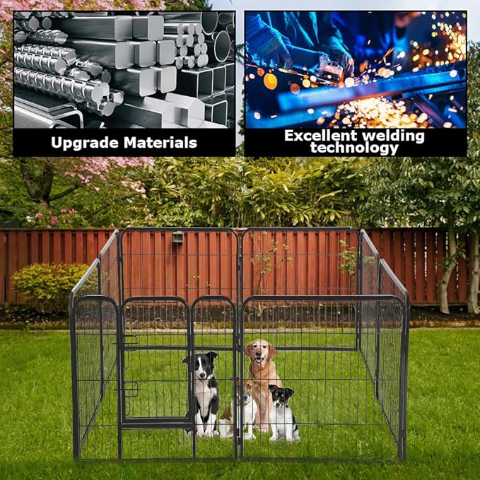 Dog Playpen 8 Panels 40 Inches Dog Pen Extra Large Indoor Outdoor Back or Front Yard Cage Fencing Doggie Rabbit Cats Outside Fences with Door Fence Playpen Heavy Duty Exercise Pen Dog Crate