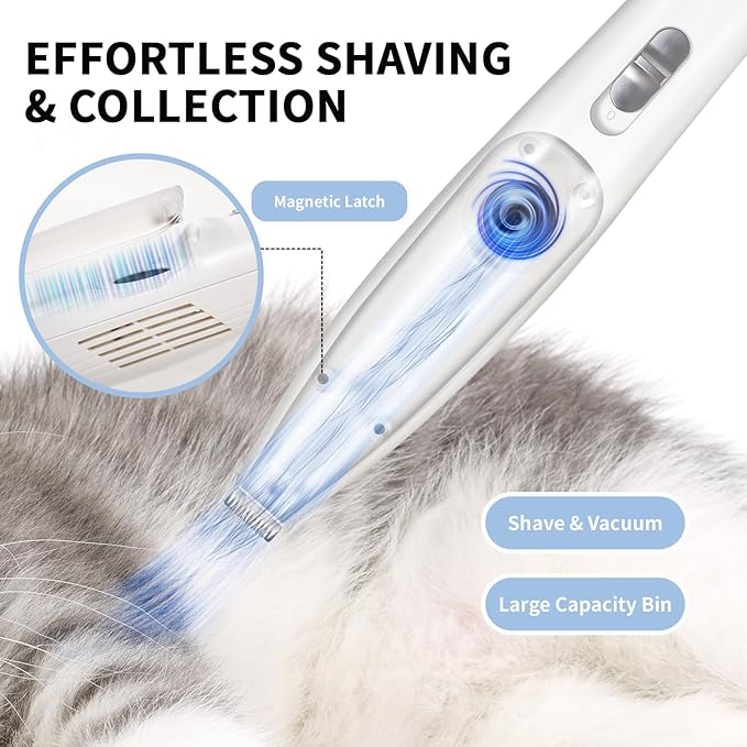 FURGO Dog Paw Clippers with LED Light, Cordless Low Noise 2-Speed Pet Grooming Trimmer, Rechargeable Dog Clippers for Paws, Face, Ears, Eyes, with Vacuum Hair Storage and Suction