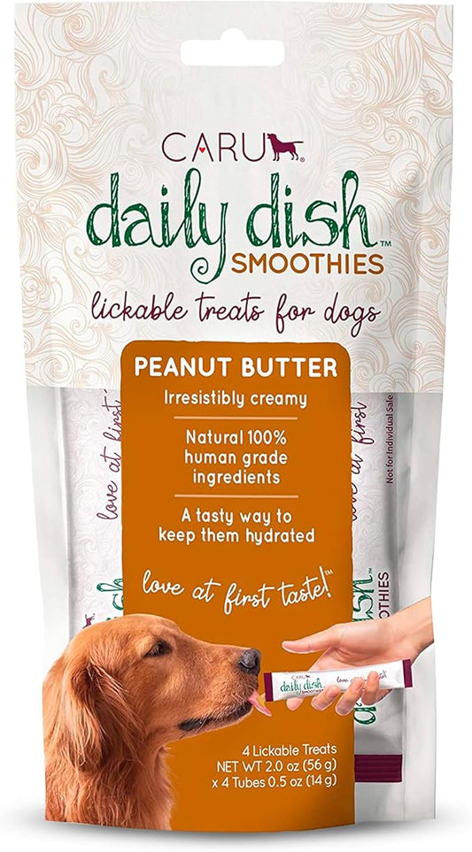 CARU - Daily Dish Smoothies - Lickable Peanut Butter Treat - 4 pack, 0.5 oz tubes