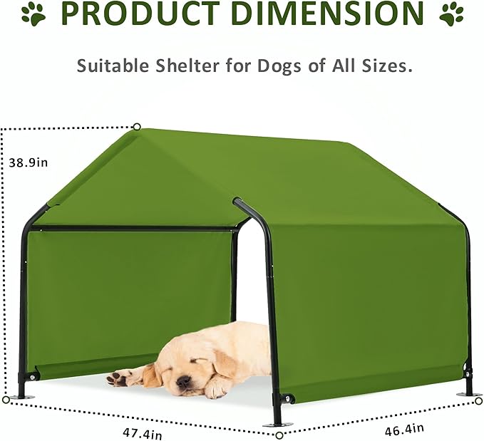 Dog Shade Shelter Outdoor Dark Green Tent for Large Medium Dogs, 4'x4'x3' Outside Sun Rain Canopy Pet House for Cats Pigs Livestock with Waterproof Roof Ground Nails…