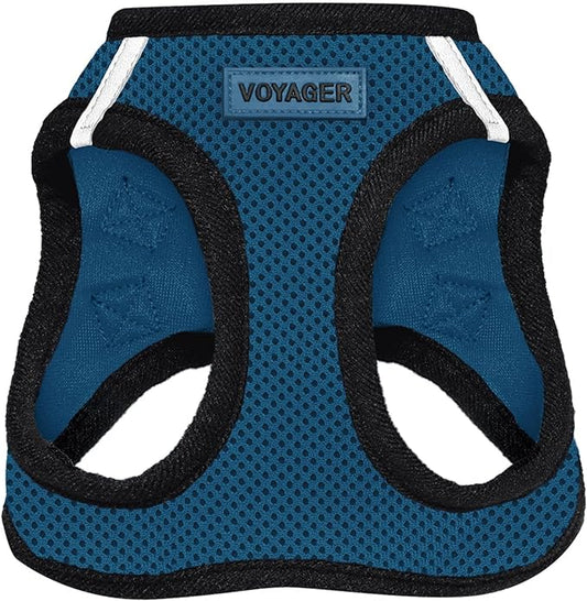 Voyager Step-in Air Dog Harness - All Weather Mesh, Reflective, No Pull Harness for Small, Medium Dogs, Cats - Secure with Hook & Loop Fastener, Buckle, Double D-Rings - Blue/Black Trim, M