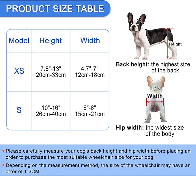 Adjustable Dog Wheelchair for Back Legs，Pet/Doggie Doggy Wheelchairs with Disabled Hind Legs Walking (XS-Blue)
