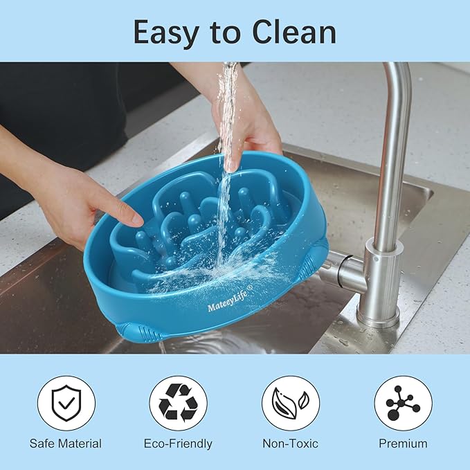 MateeyLife Large Slow Feeder Dog Bowls 2PCS, Anti-Choking Puzzle Dog Food Bowls, Anti-Slip Interactive Feeding Slow Down Eating, Bloat Stop Maze Dishes for Large Breeds 4 Cups Purple&DarkBlue