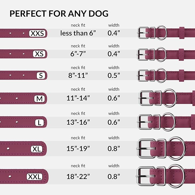 CollarDirect Rolled Leather Dog Collar, Soft Padded Round Puppy Collar, Handmade Genuine Leather Collar Dog Small Large Cat Collars 13 Colors (15-19 Inch, Pink Smooth)