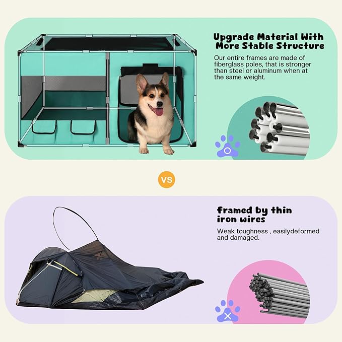 Dog Playen, Portable Dog Play Pen for Dogs and Cats, Metal Dog Playpen with Fabric Cover, Pet Play Pen for Indoors/Outdoors, Foldable Pet Playpen for Indoor Cats Enclosed, Green, Jumbo