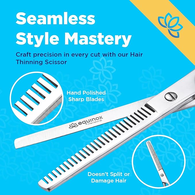 Equinox Professional Hair Cutting Scissors Set - Blending Shears for Hair Cutting Set includes Rat Tail Comb - 6.5” - Barber Scissors Kit for Men and Women - Blending Scissors for Cutting Hair