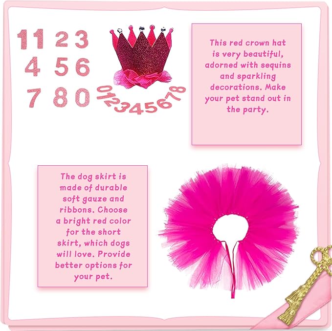 Dog Birthday Bandana Girl Dogs Birthday Party Supplies with Red Tutu Crown Scarf Numbers Red Bowtie Tutu Skirt Paw Balloons for Girl Dog Birthdays Decorations Supplies