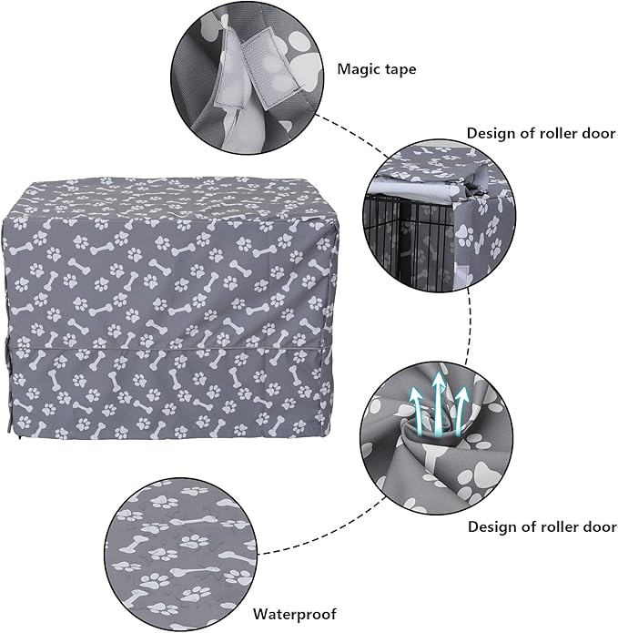 Dog Crate Cover for Wire Crates, Fits Most 36" inch Dog Crates. Easy to Put On, Take Off, and Adjust - Cover only - Sky Gray -3 Inch