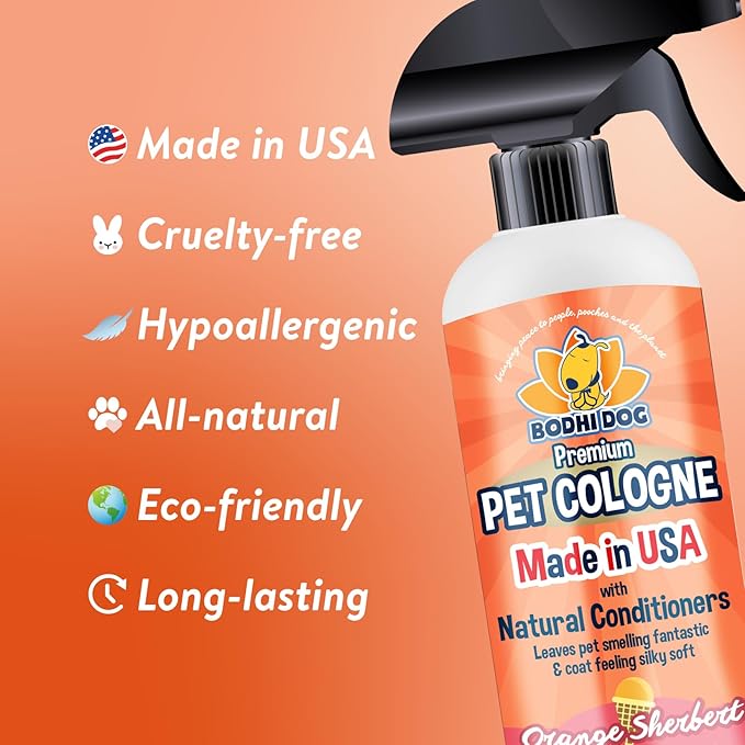 Bodhi Dog Natural Dog Cologne (Orange Sherbert) - Premium Scented Deodorizing Pet Perfume w/Conditioner for Dogs & Cats - Keeps Pets Fresh & Clean - Gentle and Safe Formula, Made in USA (17 Fl Oz)