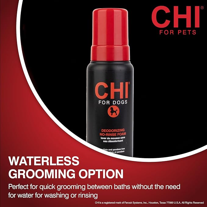 CHI For Dogs Deodorizing No-Rinse Foam, 8 Fl Oz Pump Bottle, Made in The USA, Sulfate & Paraben Free Pet Odor Eliminator Foam, Dry Shampoo for Dogs