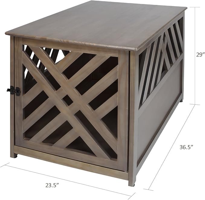 Casual Home Wooden Lattice Pet Crate, End Table, Taupe Gray