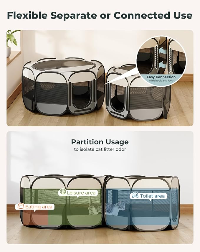 Cat Playpen, 71"x 24" Large Portable Puppy Playpen, 2-Room Foldable Dog Playpen for Indoor Outdoor Dogs, Cats, Small Animals with Carrying Case