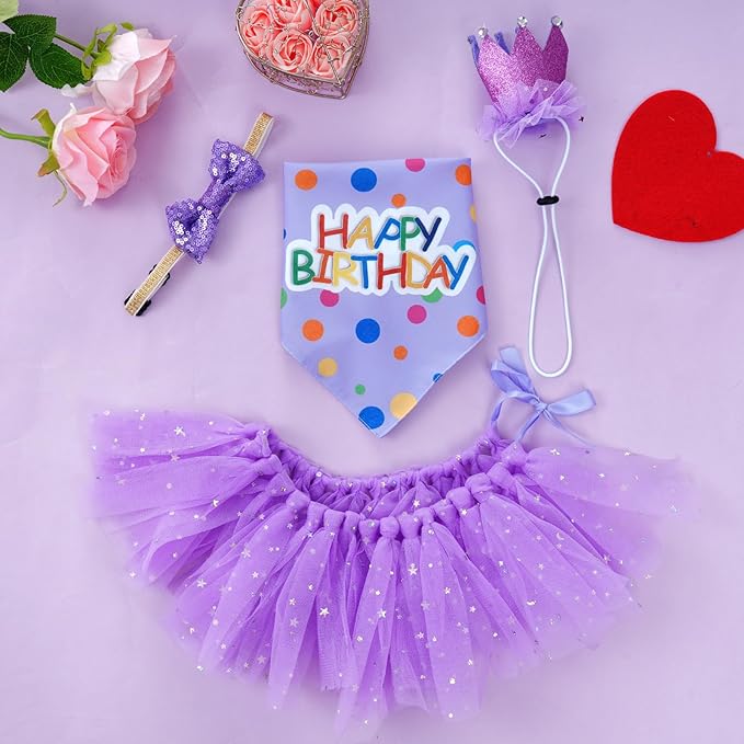 hoyuwak Dog Birthday Party Supplies Girl Dog Birthday Bandana Tutu Set Cute Hat Bow Tie Set for Large Medium Small Dogs