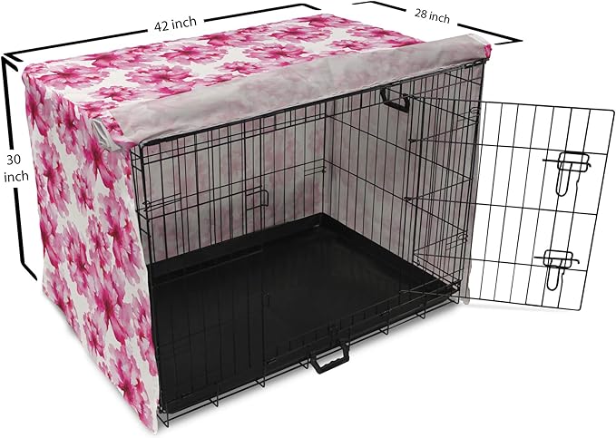 Ambesonne Watercolor Dog Crate Cover, Abstract Floral Arrangement Peonies Pattern Botany Themed and Nature Inspired, Easy to Use Pet Kennel Cover for Medium Large Dogs, 42 Inch, Magenta Pink