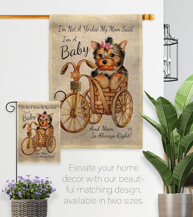 Breeze Decor Not Yarkie, I'm Baby Burlap House Flag Pack Dog Puppy Spoiled Paw Canine Fur Pet Nature Farm Animal Creature Applique Banner Small Garden Yard Gift Double-Sided, Made in USA
