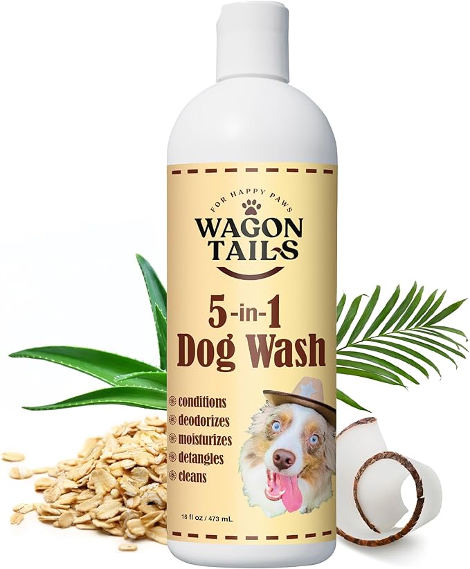 5-in-1 Dog Shampoo and Conditioner | 16 Oz | All Natural, Eco-Friendly Dog Itch Relief Formula | Moisturize/Replenish with Coconut and Palm | Paraben/Sulfate Free with Aloe and Oatmeal