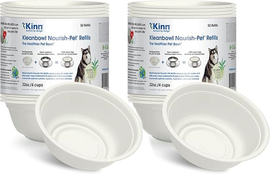 Kinn Kleanbowl Disposable Dog Food Bowls, 32 oz (Pack of 100) - Frame System Refills, Use for Travel, Boarding, or Crate, Compostable Pet Travel Bowl, No Plastic, Leakproof, Portable Dog Dish