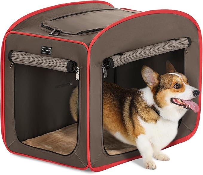 Petsfit Pop Up Dog Crate, Portable Dog Crates for Medium Dogs，Lightweight&Collapsible Pet Cage Cat Kennel, Included Soft Mat and Carrying Case，Red，Medium