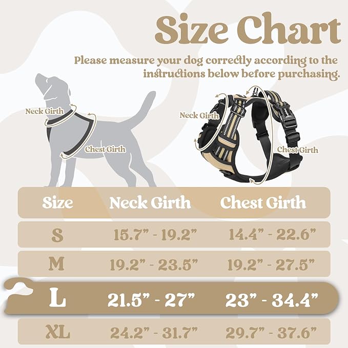 rabbitgoo Dog Harness for Large, No Pull Pet Harness with 3 Buckles, Adjustable Soft Padded Dog Vest with Instant Control Handle, Easy Walking Reflective Pet Vest for Large Dogs, Beige, L