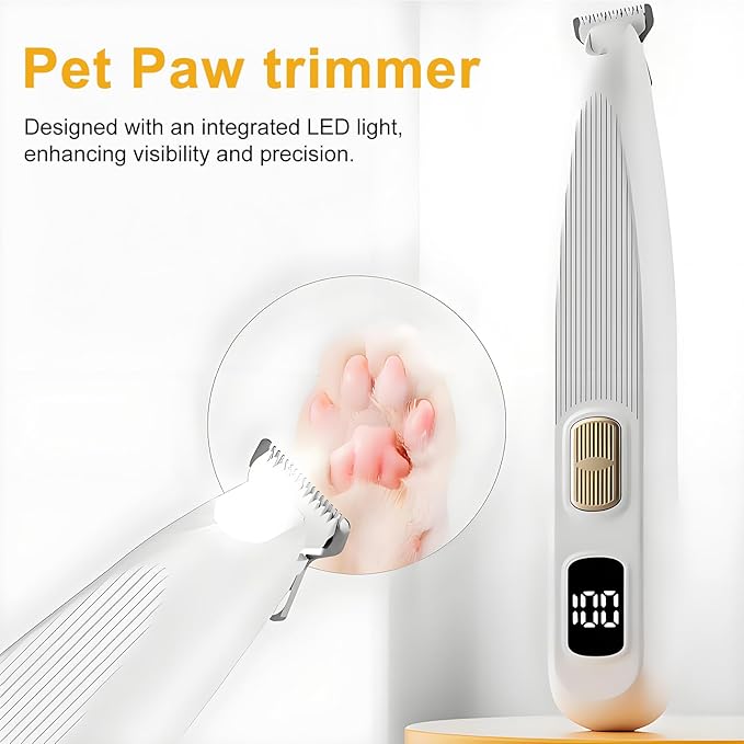Electric Dog Paw Trimmer with LED Light, Low Noise Rechargeable Pet Hair Shaver for Ears, Face, Rump and Small Areas, Dog Grooming Kit