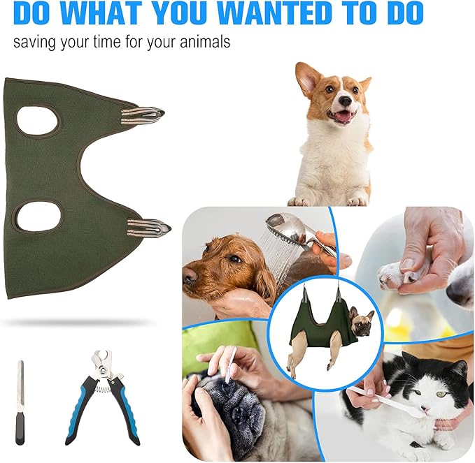 Dog Grooming Hammock Harness for Medium-Large Size Dogs, Pet Grooming Hammock Dog Nail Hammock with Nail Clippers/Trimmer,Dog Sling Holder Helper for Nail Trimming/Clipping