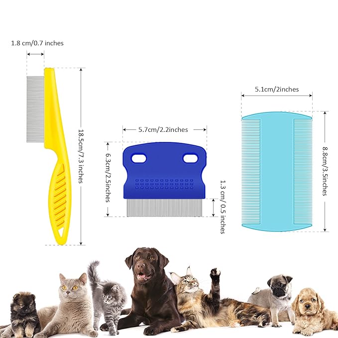 6 Pieces Pet Lice Combs Dog Grooming Flea Cat Tear Stain Comb for Removal Dandruff, Hair Stain, Nit(Pink, Yellow, Dark Blue, Green, Blue, Orange)
