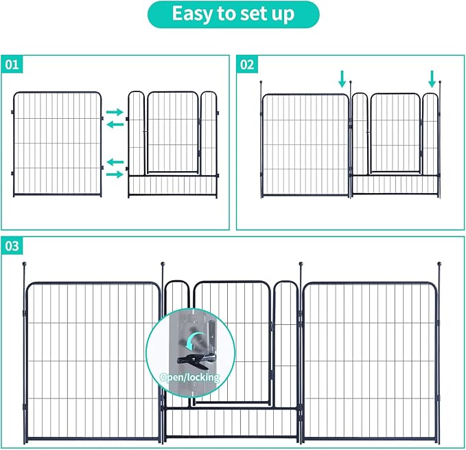 Dog Playpen,Portable Outdoor Dog Fence, Dog Playpen for Large/Medium/Small Dogs, Dog Fences for The Yard,with Doors Foldable Metal (40 inch, 24 Panels)