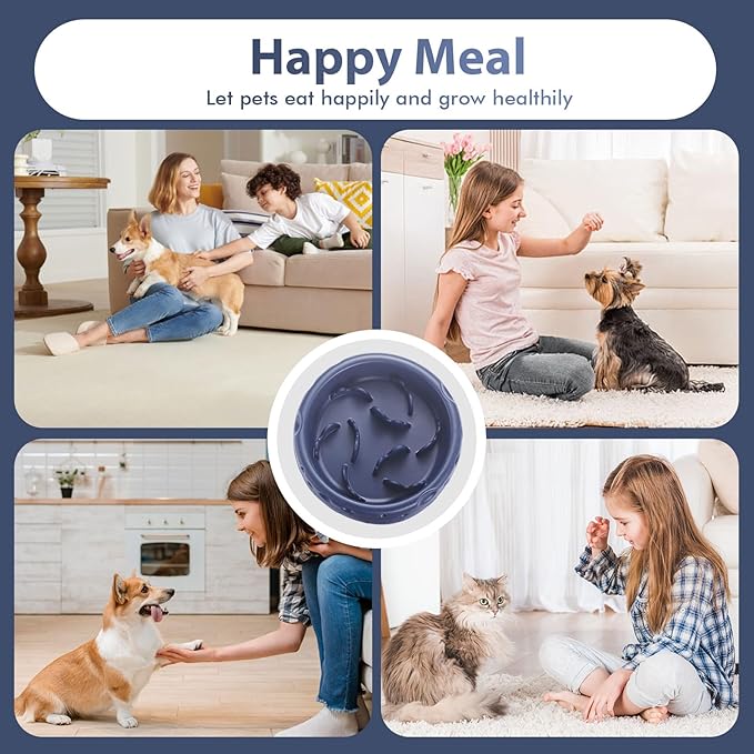 Silicone Slow Feeder Dog Bowls & Cat Bowls, 2 Cups Small Pet Food Bowl with Non-Slip Suction Base, Food-Grade Safe Puzzle Feeder for Small & Medium Dogs & Indoor Cats - Dishwasher & Microwave Safe