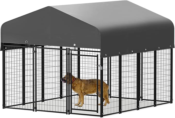 MoNiBloom Outdoor Dog Kennel Anti-Rust and Heavy-Duty Outdoor Dog Fence Dog Pen with Waterproof Cover and Lock for Large Dogs, 6.25ft High Expandable Dog Playpen House for Outside Yard, 14 Panels