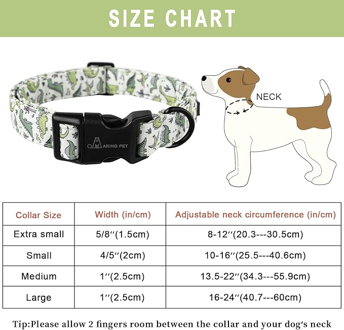ARING PET Dinosaur Dog Collar-Cute Dog Collar for Small Dogs, Adjustable Comfortable Cotton Boy Dog Collars for Small Medium Large Dogs, Large