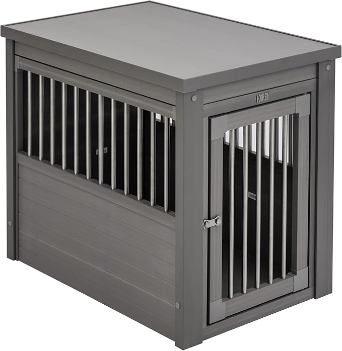 New Age Pet® ECOFLEX® Dog Crate Furniture End Table, Durable Wood-Plastic Composite, Stainless Steel Latch, Easy Assembly, Grey Medium