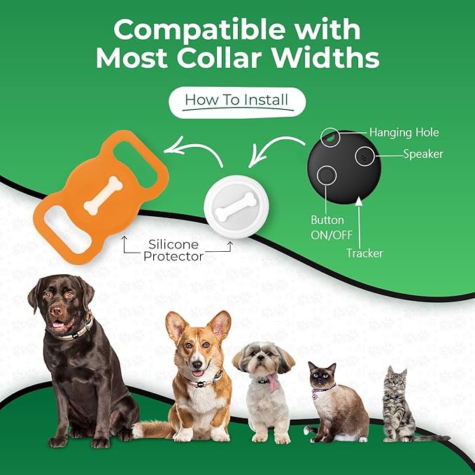 Smart Pet Tracker, Dog Tracker with Black Collar Holder, Smart Tag for Seamless Location Tracking, No Monthly Fee, MFi Certificated, Work with Find My, No GPS Tracker, iOS Only (Orange)