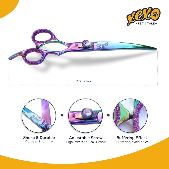 Curved Dog Grooming Scissors - Professional Dog Grooming Scissors - Comfortable Grip and High-Grade Stainless Steel Screw - 7.5" Inch Stainless Steel Curved Shears