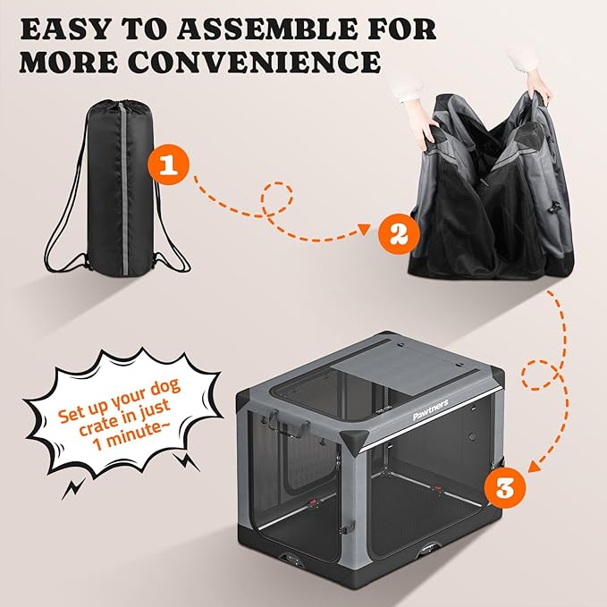 Collapsible Dog Crate: 30 Inch Foldable Soft Sided Dog Crate for Medium Dogs, Portable Dog Travel Kennel with Soft Mat for Indoors & Outdoors, Grey