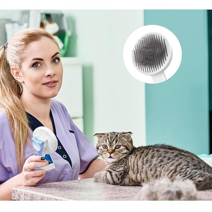 Cat & Dog Grooming Brush, Pink - Self-Cleaning Slicker Brush with Massage Particles, Removes Loose Undercoat, Ergonomic Handle