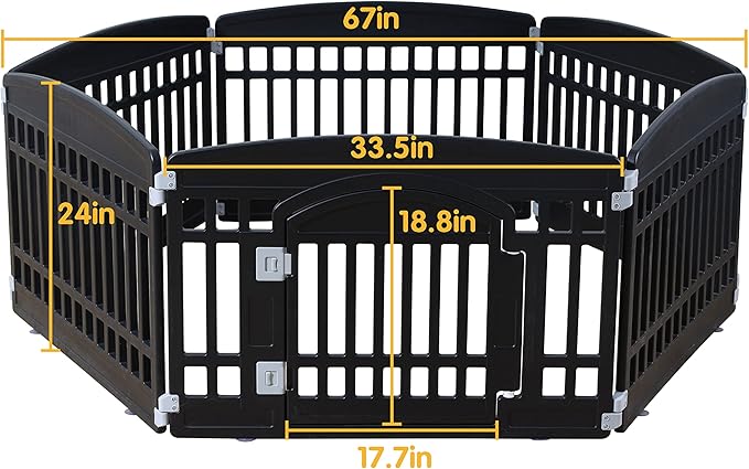 Pet Playpen Foldable Gate for Dogs Heavy Plastic Puppy Exercise Pen Indoor Outdoor Small Pets Fence Puppies Folding Cage 6 Panels for Puppies and Small Dogs House Supplies (Black 6*Panel)