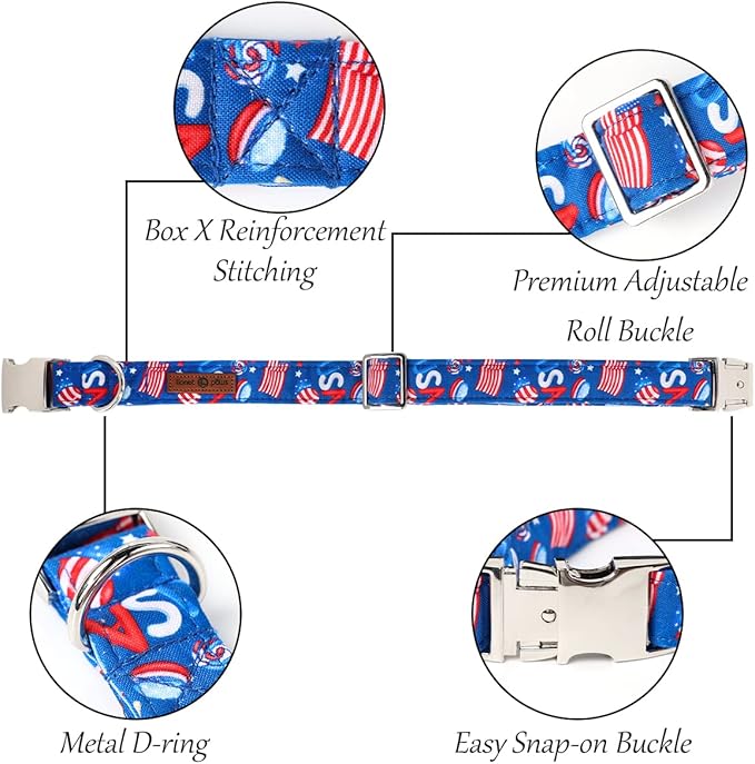 Lionet Paws Patriotic Female Dog Collar with Flower, 4th of July, Soft and Comfortable Adjustable American Flag Collar for Puppies and Cats, XS, Neck 8-12 inches