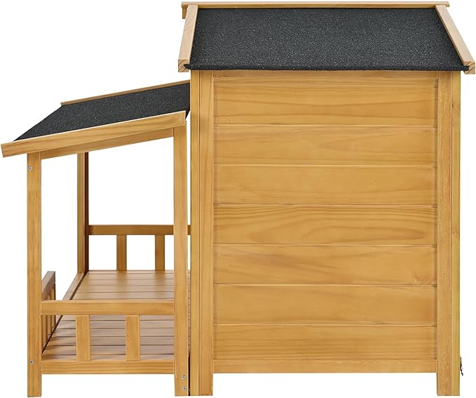 Merax 47.2" Outdoor & Indoor Wooden Dog House, Pet Kennel with Porch, Solid Wood, Weatherproof, Medium, Nature