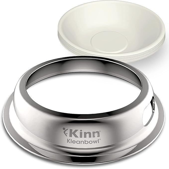 Kinn Kleanbowl Pet Bowl Stainless Steel Frame with Compostable Refills, 24 oz (Pack of 1) – Spill-Proof Stable Disposable Dog Bowls for Easy Cleaning and Healthy Pets, No Plastic