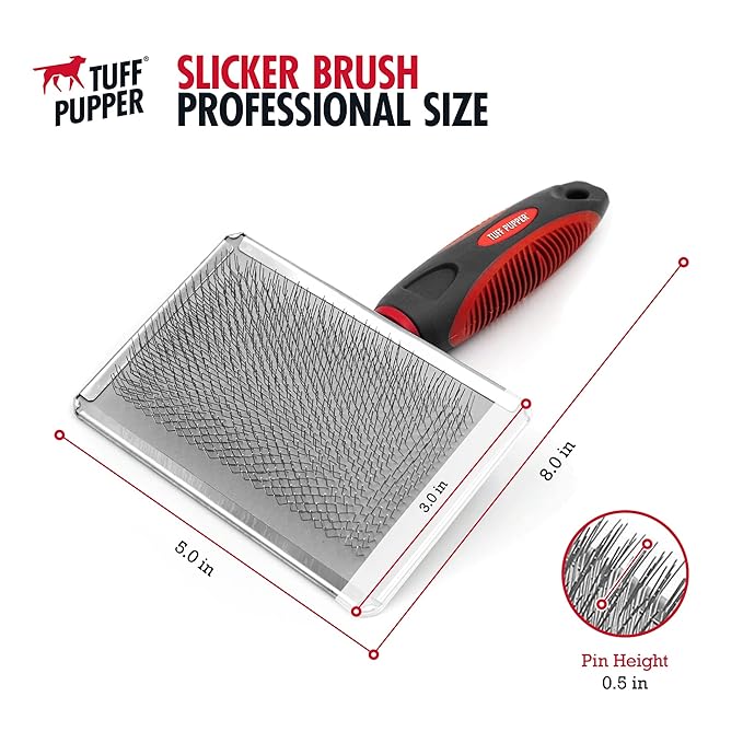 Tuff Pupper Slicker Brush | Large Comb Head for Medium & Large Dogs | Removes Shedding Fur, Tangles & Mats | Grooming Tool